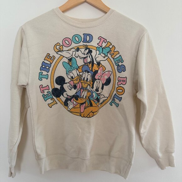 Disney Parks Mickey & Friends "Let the Good Times Roll" Sweatshirt Ivory Size XS - Picture 1 of 4